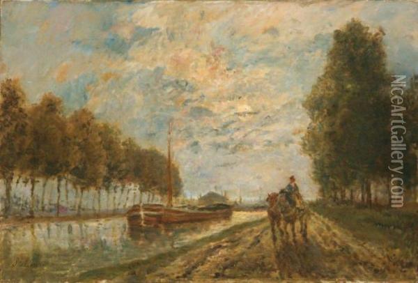 Le Canal De L'ourcq Oil Painting - Stanislas Lepine