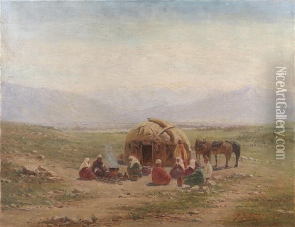 Scene By The Yurt Oil Painting - Richard Karlovich Zommer