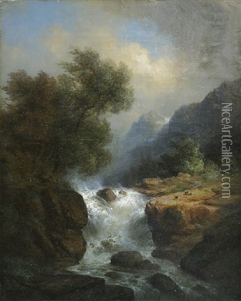 Sturzbach Im Hochgebirge Oil Painting - Theodor Verhas