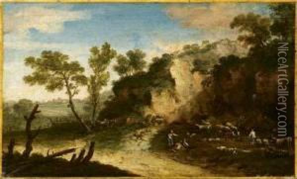 Paesaggio Con Figure E Armenti Oil Painting - Bartolomeo Pedon