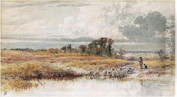 A Surrey Landscape Oil Painting - Myles Birket Foster