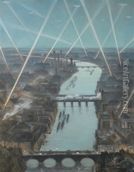 Among The London Searchlights Oil Painting - Christopher Richard Wynne Nevinson
