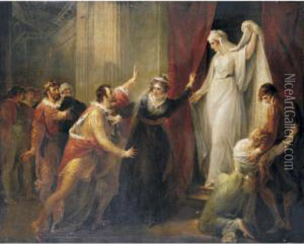 Leontes Looking At The Statue Of Hermione Oil Painting - William Hamilton