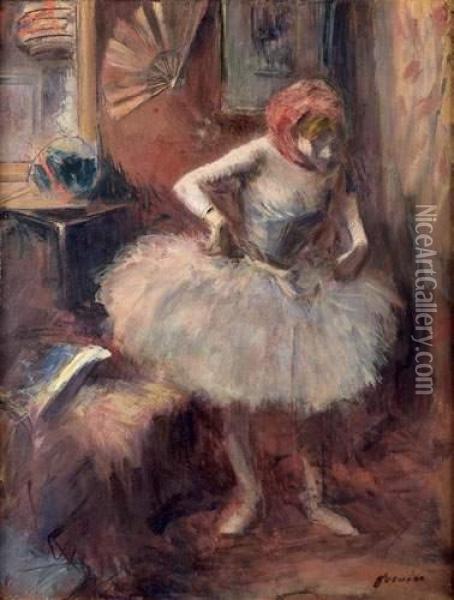 Danseuse Au Foulard Rouge Ou Danseuse A L'habillage Oil Painting - Jean-Louis Forain