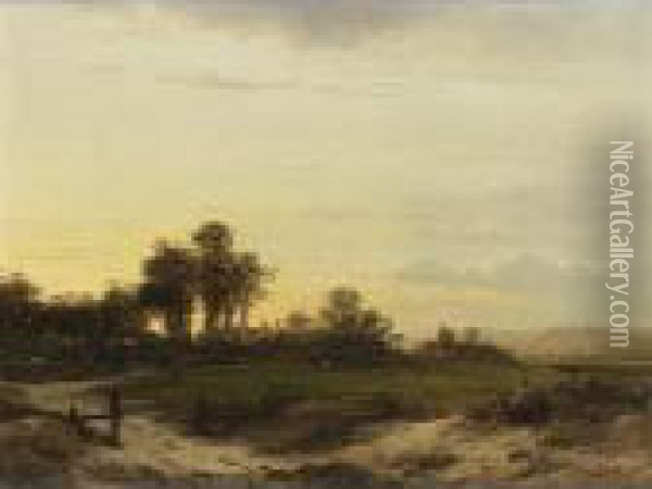 A Summer Landscape With Travellers Resting Oil Painting - Lodewijk Johannes Kleijn