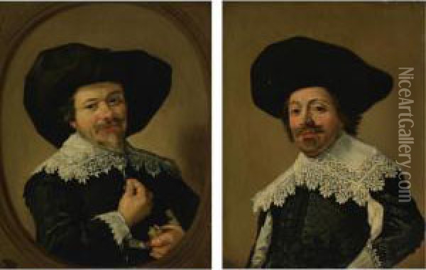Portrait Of A Man Pulling On The Tassels Of His Collar Oil Painting - Frans Hals