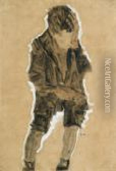 Junge Mit Hand Am Gesicht Oil Painting - Egon Schiele
