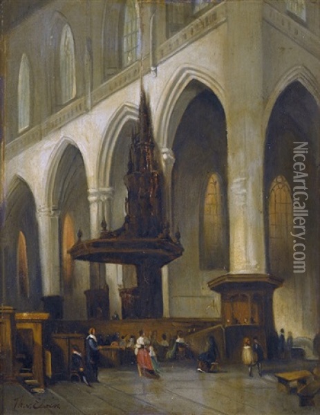 Kircheninterieur Mit Betenden Oil Painting - Jan Baptiste Tetar van Elven