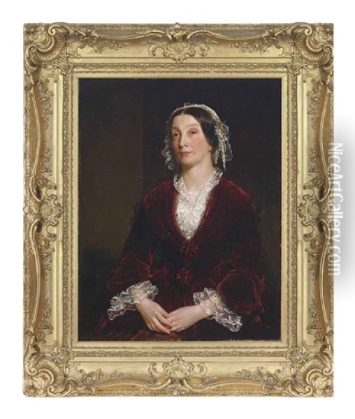 Portrait Of Mrs Adam Black, Seated, In A Velvet Dress Oil Painting - John (Gilbert) Graham