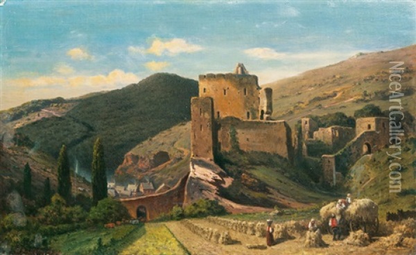 Burg Baldwinstein Oil Painting - Heinrich Schilking