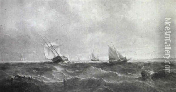 Shipping In A Swell Oil Painting - John Moore Of Ipswich