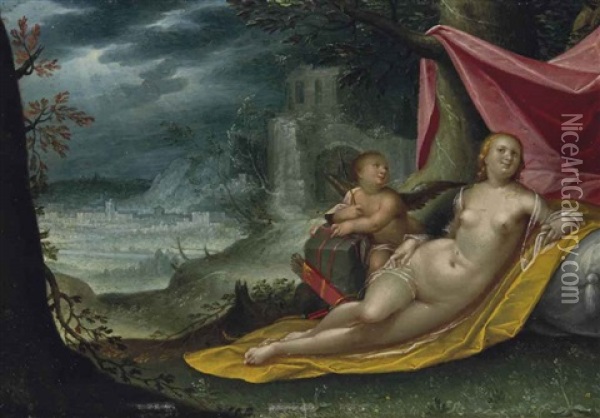 Venus Et L'amour Dans Un Paysage Oil Painting - Dirk de Quade van Ravesteyn
