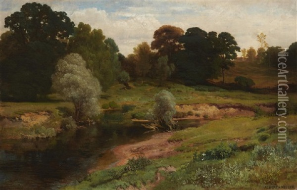 Wooded Landscape With A Stream Oil Painting - Albert von Keller