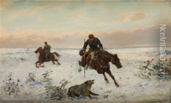 Hunting Oil Painting - Jozef Jaroszynski