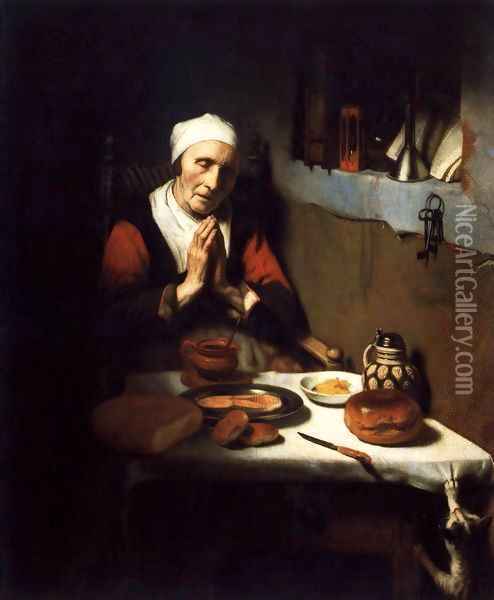 Old Woman Saying Grace 1656 Oil Painting - Nicolaes Maes