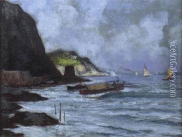 Barche E Pescatori In Mare Oil Painting - Vittorio Capessiero