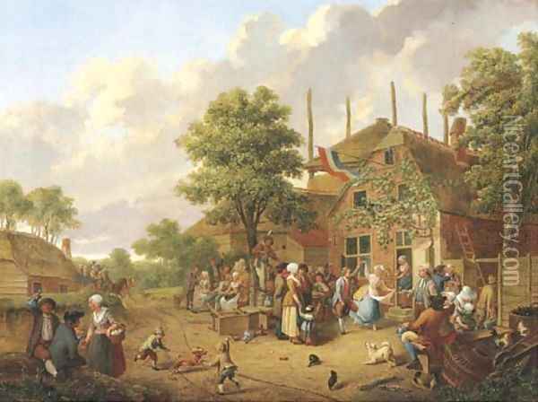 'Boeren Buijtenvreugt' a wedding dance in a village Oil Painting - Hendrick Willelm Schweickhardt