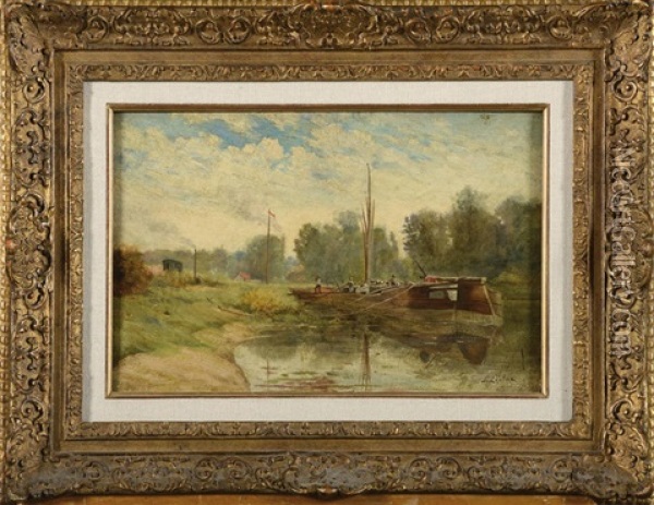 Le Dechargement De La Peniche En Bord De Canal Oil Painting - Stanislas Lepine