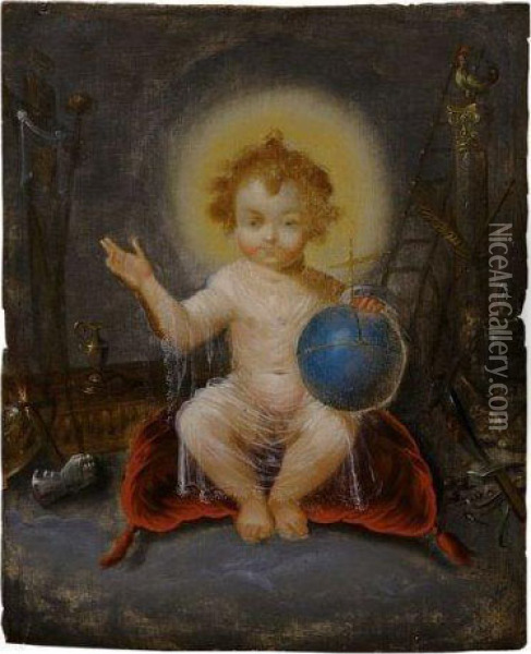 Christ Sauveur Du Monde Devant Les Instruments De La Passion Oil Painting - Pierre Brebiette
