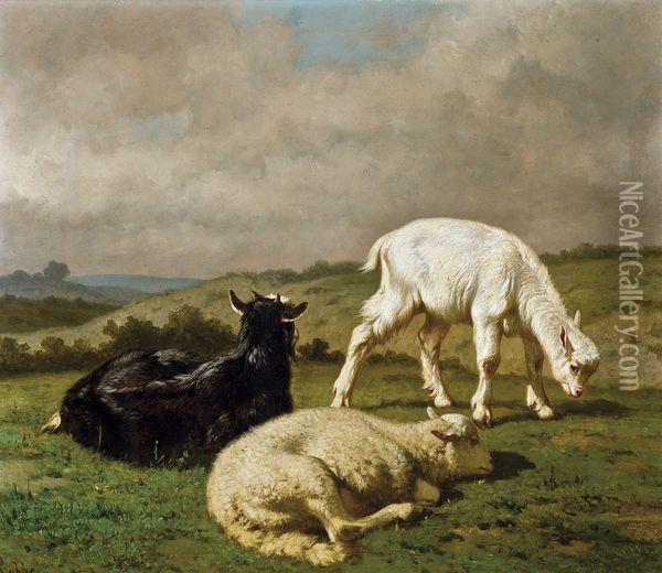 Deux Boucs Et Un Mouton Oil Painting - Louis Marie Dominique Romain Robbe