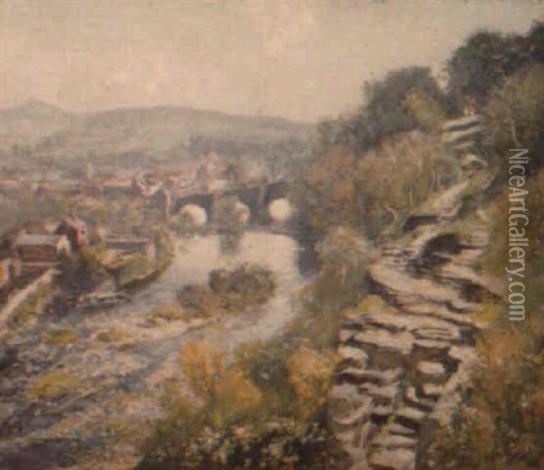 The River Teme At Ludlow Oil Painting - Sir David Murray