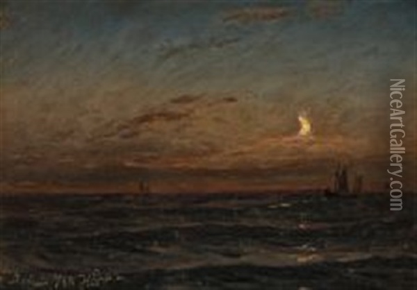 The North Sea By Moonlight Oil Painting - Holger Henrik Herholdt Drachmann
