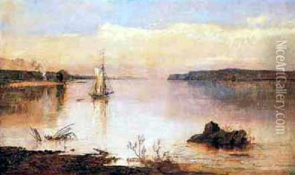 View Of Hook Mountain From Ossining Cove On The Hudson River Oil Painting - Jasper Francis Cropsey