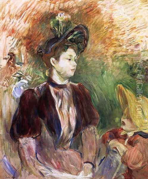 Young Woman And Child Avenue Du Bois Oil Painting - Berthe Morisot
