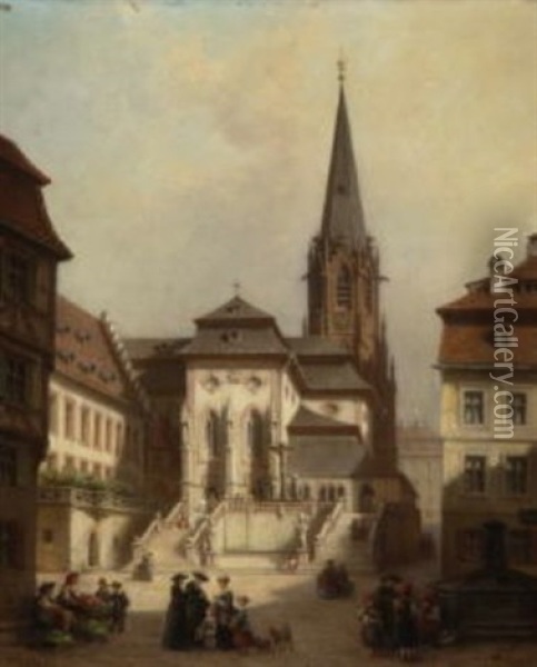 Blick Auf Eine Kirche In Einer Frankischen Stadt Oil Painting - Ferdinand Petzl