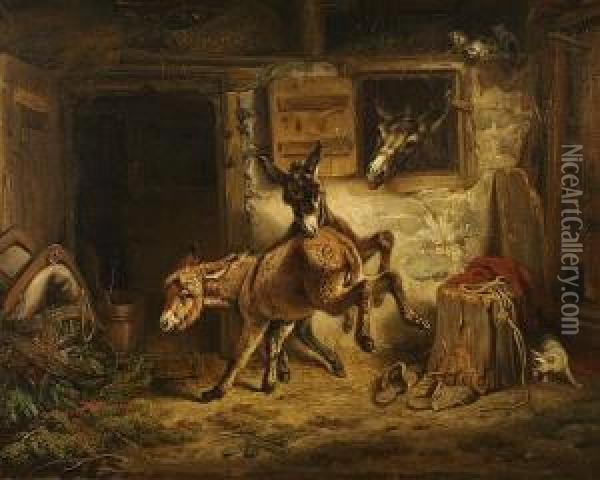 In The Stable Oil Painting - Benno Adam