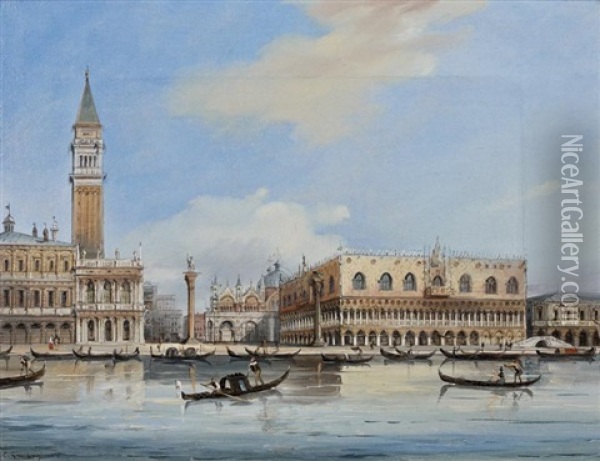 Vue De La Piazzetta A Venise Oil Painting - Carlo Grubacs
