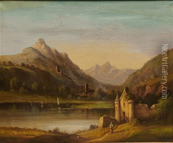 Lakeside Castle Oil Painting - Nicolas Louis Andre Prevost