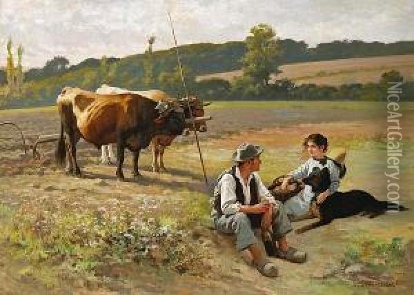 A Mid-day Repose In The Fields Oil Painting - Edouard Bernard Debat-Ponsan