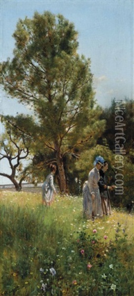 Al Parco Oil Painting - Alceste Campriani