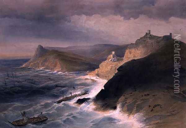 Gale off the Port of Balaklava, November 14th 1854, plate from The Seat of War in the East, pub. by Paul and Dominic Colnaghi and Co., 1856 Oil Painting - William Simpson