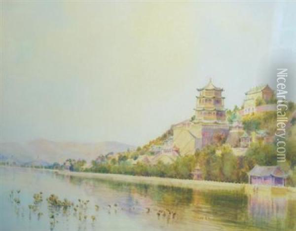 British, - Chinesepagoda Oil Painting - Thomas Hodgson Liddell