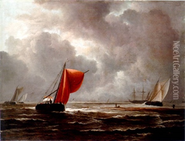 Smalschips On Choppy Seas Oil Painting - Jacob Van Ruisdael
