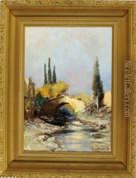 Kamelkaravane Uberquert Einen Fluss Oil Painting - Max Friedrich Rabes