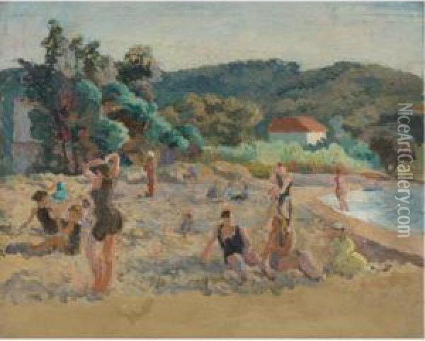 Beach At St. Tropez With Bathers Oil Painting - Roger Eliot Fry