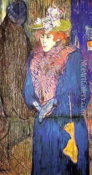 Jane Avril Entering the Moulin Rouge Oil Painting - Henri De Toulouse-Lautrec