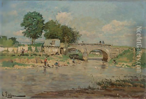 Laundry Day On The River Oil Painting - Edmond Marie Petitjean