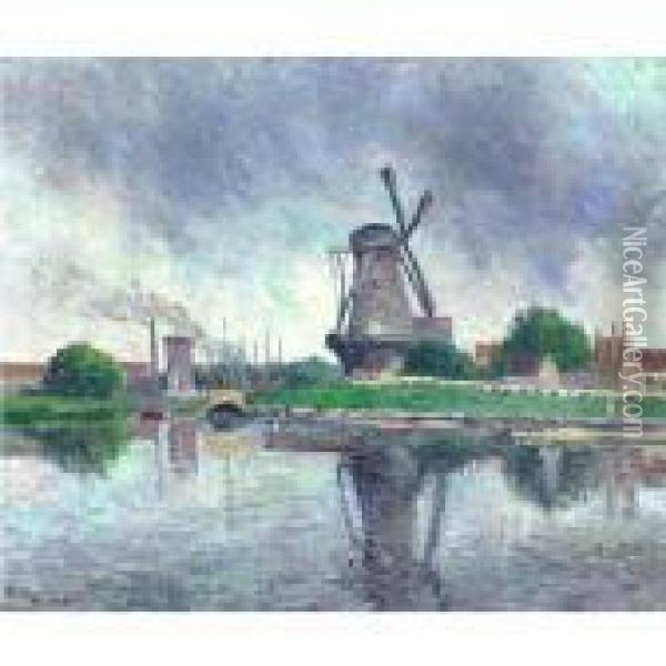 Hollande, Moulin Pres Du Canal Oil Painting - Maximilien Luce