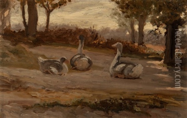 Geese Oil Painting - Elihu Vedder