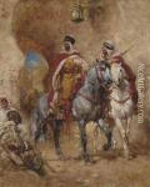 Moroccan Horsemen Before A City Gate Oil Painting - Henri Julien Rousseau