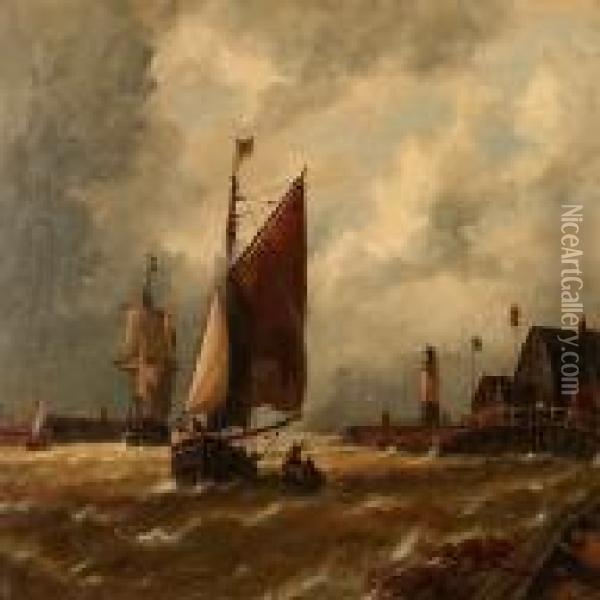Harbour Scene With Sailing Ships Oil Painting - Richard Henry Nibbs