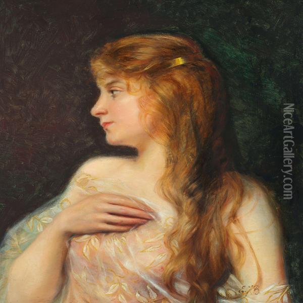 Young Girl With Gingery Hair Oil Painting - Anna Maria Elisabeth Jerichau-Baumann