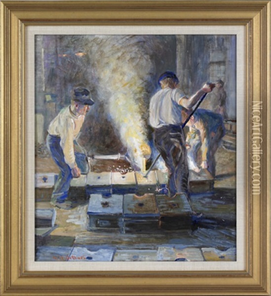 Untitled (industrial Illustration) Oil Painting - Stanley Massey Arthurs