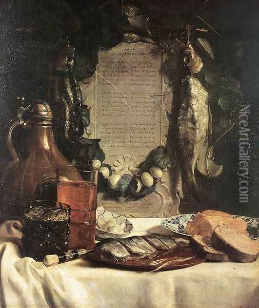 Still-Life in Praise of the Pickled Herring 1656 Oil Painting - Joseph de Bray
