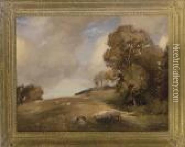 Sheep Grazing In An Autumnal Landscape Oil Painting - Algernon Talmage