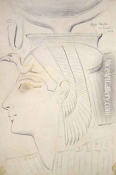 Study of a Relief of a Goddess in the Temple of Seti I, Abydos, 1874 Oil Painting - F. A. Bridgeman